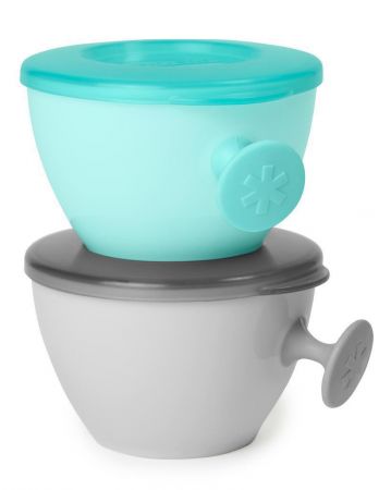 SKIP HOP Misky s víkem a držákem Easy Grab 2 x 240 ml Grey+Teal