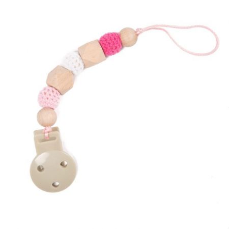 Bo Jungle řetízek na dudlík B-Pacifier wood Pink