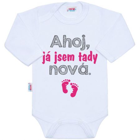 NEW BABY Body s potiskem New Baby Ahoj, já jsem tady nová  Vel. 62 (3-6m)