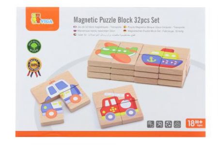 Viga Dřevěné magnetické puzzle - dopravní prostředky