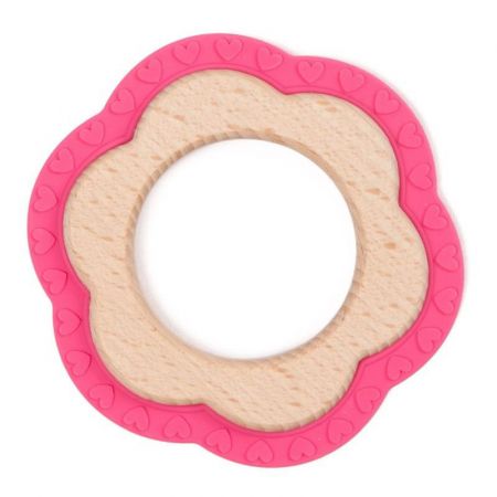 Bo Jungle kousátko B-Teether Animal wood pink Pink flower