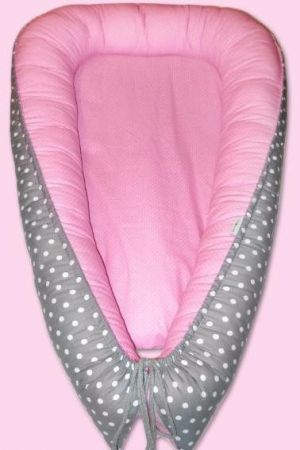 Ivemababy Oboustranné hnízdečko pro miminko bavlna  Puntík Šedá/růžová