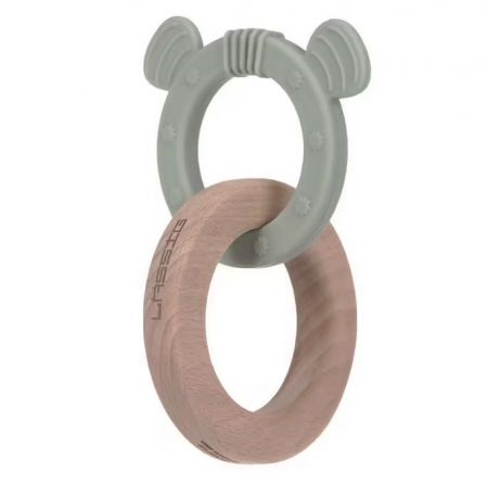 Lässig Teether Ring 2in1 Wood/Silikone Little Chums kousátko-Cat