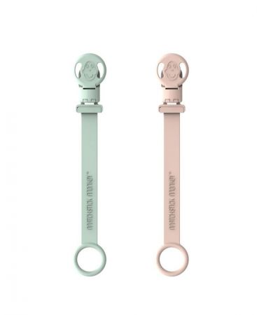 Matchstick Monkey Set klipů na dudlík Double Soother Clips-Mint Green/Dusty Pink