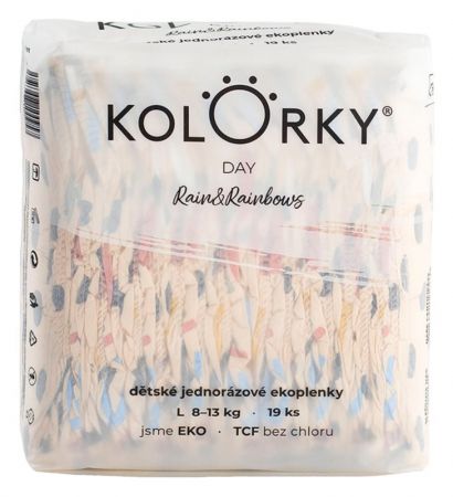 KOLORKY KOLORKY DAY Pleny jednorázové eko, déšť&duhy L (8-13 kg) 19 ks