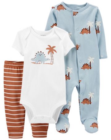 CARTERS CARTER'S Set 3dílný body kr. rukáv, overal, tepláky Blue Dino kluk LBB 6m