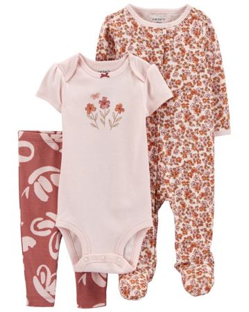 CARTERS CARTER'S Set 3dílný body kr. rukáv, overal, legíny Pink Floral holka LBB 3m