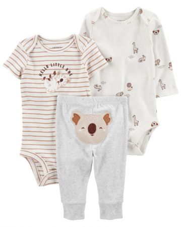 CARTERS CARTER'S Set 3dílný body kr. rukáv, body dl. rukáv, tepláky Grey Koala neutrál LBB 3m