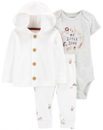 CARTERS CARTER'S Set 3dílný body kr. rukáv, cardigan, tepláky White Safari neutrál PRE/ vel. S 46