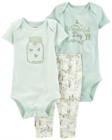 CARTERS CARTER'S Set 3dílný body kr. rukáv 2ks, legíny Green Firefly neutrál 18m