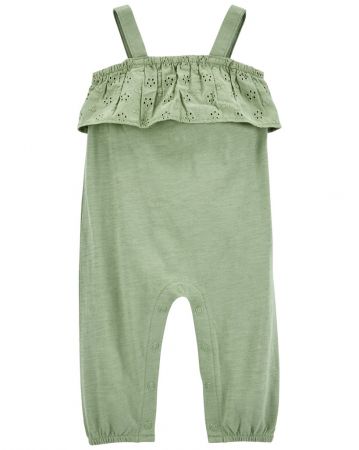 CARTERS CARTER'S Overal bez nožiček na ramínka Green Embroidery holka 12m