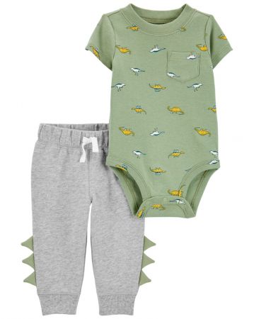 CARTERS CARTER'S Set 2dílný body kr. rukáv, tepláky Green Dino kluk 9m