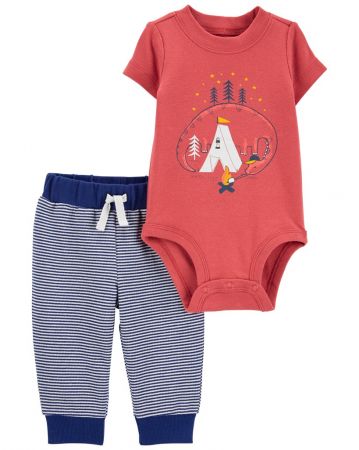 CARTERS CARTER'S Set 2dílný body kr. rukáv, tepláky Dino Stripes kluk 3m