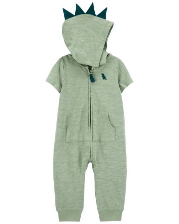 CARTERS CARTER'S Overal na zip bez nožiček kr. rukáv Green Dino kluk 3m