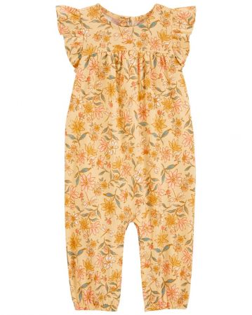 CARTERS CARTER'S Overal bez nožiček kr. rukáv Yellow Floral holka NB