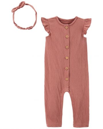 CARTERS CARTER'S Set 2dílný overal bez rukávů, čelenka Pink holka 3m