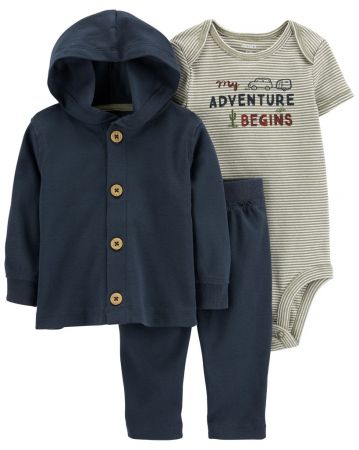 CARTERS CARTER'S Set 3dílný body kr. rukáv, cardigan, tepláky Navy Adventure kluk 9m