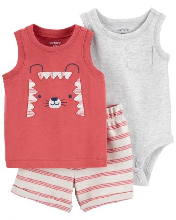 CARTERS CARTER'S Set 3dílný body bez rukávů, tílko, kraťasy Red Tiger kluk 24m