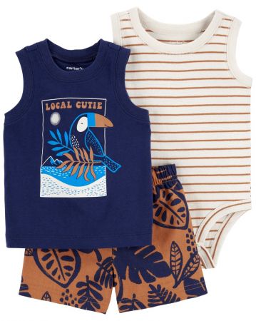 CARTERS CARTER'S Set 3dílný body bez rukávů, tílko, kraťasy Navy Bird kluk 9m