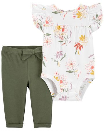 CARTERS CARTER'S Set 2dílný body kr. rukáv, legíny Ivory Floral holka 9m