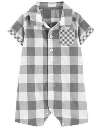 CARTERS CARTER'S Overal letní krátký rukáv Grey Gingham kluk 9m