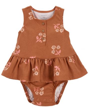 CARTERS CARTER'S Body bez rukávů s volánem Brown Flowers holka 3m