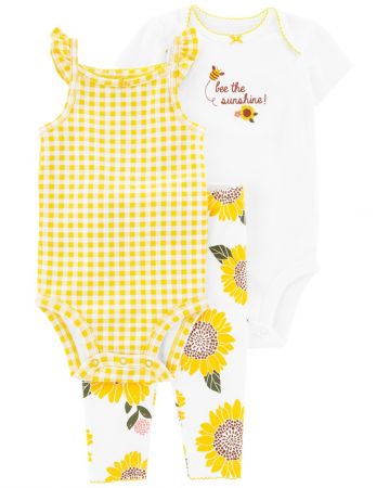 CARTERS CARTER'S Set 3dílný legíny, body kr. rukáv, body na ramínka Yellow Sunflower holka 3m