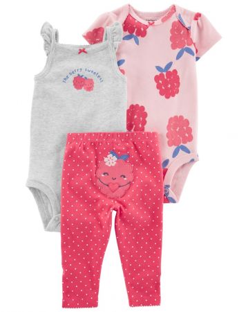 CARTERS CARTER'S Set 3dílný legíny, body kr. rukáv, body na ramínka Pink Raspberry holka 6m