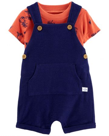 CARTERS CARTER'S Set 2dílný triko kr. rukáv, kraťasy na kšandy Navy Orange kluk 9m