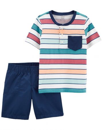 CARTERS CARTER'S Set 2dílný triko kr. rukáv, kraťasy Color Stripes kluk 6m