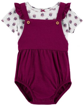 CARTERS CARTER'S Set 2dílný triko kr. rukáv, kalhotky na kšandy Purple Flowers holka 3m