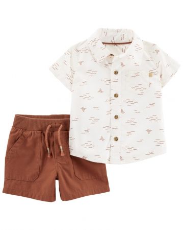 CARTERS CARTER'S Set 2dílný košile kr. rukáv, kraťasy Ivory Brown kluk 12m