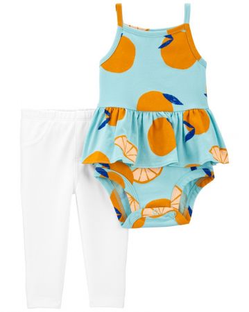 CARTERS CARTER'S Set 2dílný body na ramínka, legíny Blue Orange holka 6m