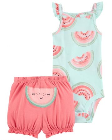 CARTERS CARTER'S Set 2dílný body na ramínka, kraťasy Pink Watermelon holka 6m