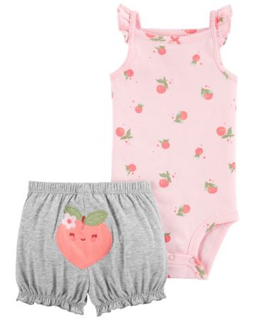 CARTERS CARTER'S Set 2dílný body na ramínka, kraťasy Pink Peach holka 3m