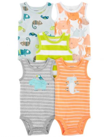 CARTERS CARTER'S Body bez rukávů Stripes Animals kluk 5ks 3m