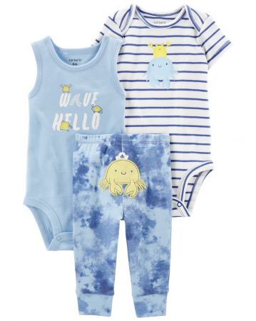 CARTERS CARTER'S Set 3dílný tepláky, body kr. rukáv, body bez rukávů Blue Wave chlapec LBB 9m