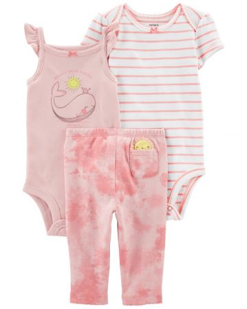 CARTERS CARTER'S Set 3dílný legíny, body kr. rukáv, body bez rukávů Pink Whale dívka LBB 24m