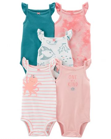 CARTERS CARTER'S Body bez rukávů Pink Ocean holka 5ks NB/ vel. 56