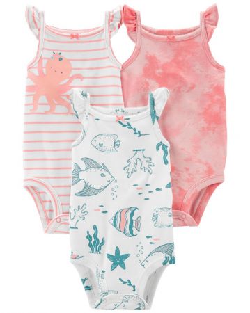 CARTERS CARTER'S Body bez rukávů Pink Ocean holka 3ks 6m