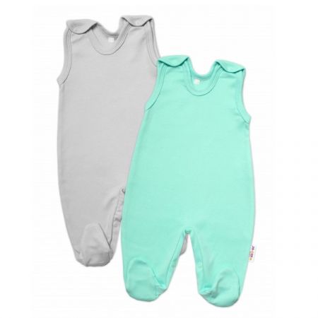 BABY NELLYS bavlněné dupačky BASIC PASTEL Mátová/Šedá 2ks vel. 62