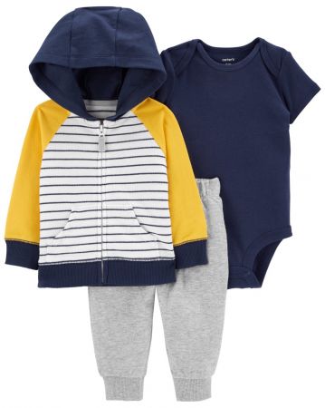 CARTERS CARTER'S Set 3dílný mikina, tepláky, body kr. rukáv YellowNavy chlapec 9m