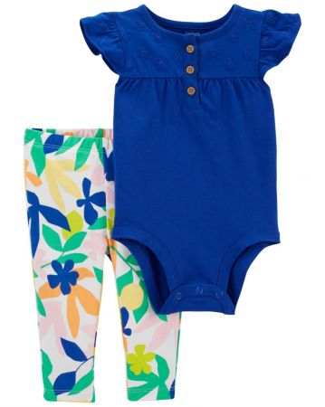 CARTERS CARTER'S Set 2dílný legíny, body kr. rukáv Cobalt Floral dívka 6m