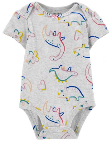 CARTERS CARTER'S Body krátký rukáv Grey Dino holka 9m