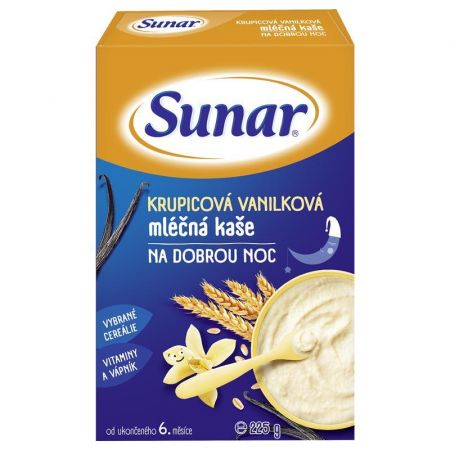 SUNAR SUNAR Kaše mléčná krupicová na dobrou noc vanilková 225 g