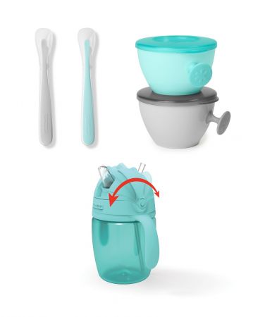 SKIPHOP SKIP HOP Set jídelní s hrníčkem 5 ks Easy-Feed Mealtime Set Teal/Grey 6m+