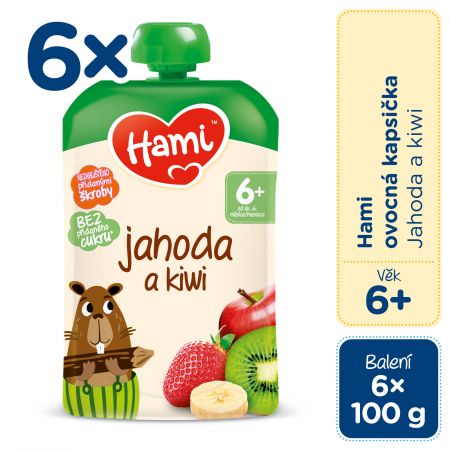 HAMI 6x HAMI Kapsička ovocná Kiwi, jahoda a banán 100 g, 6m+