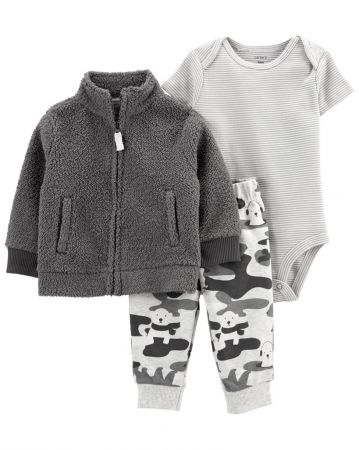 CARTERS CARTER'S Set 3dílný mikina, tepláky, body kr. rukáv Grey chlapec 12m