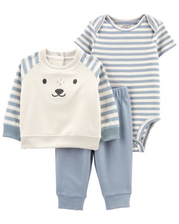 CARTERS CARTER'S Set 3dílný mikina, tepláky, body kr. rukáv Blue Bear chlapec 3m