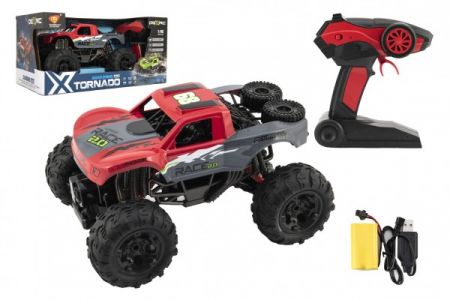 Teddies Auto RC terénní 4x4 červené plast 29cm 2,4GHz na baterie + dobíjecí pack v krabici 40x20x22cm